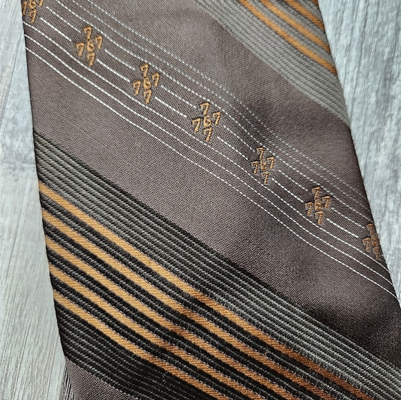 Boeing Neck Tie Vintage Brown Stripes 767 Logo Pattern - Picture 2 of 7
